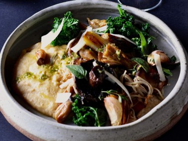 Creamy polenta with mushrooms and crispy kale - Cornwall Food Foundation recipe